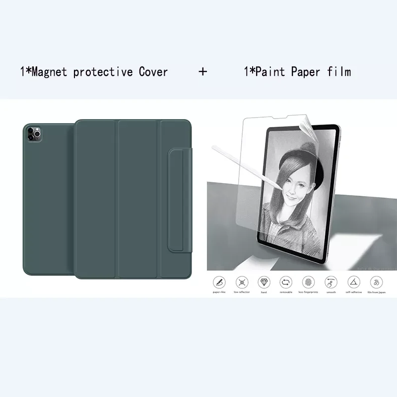 

Чехол для iPad M1 Pro 11, чехол 2021 дюйма тройного сложения, магнитный зажим для iPad Pro 12,9, 4th, 2020 Pro, 11, 2-й чехол с бумажной пленкой для Air 51