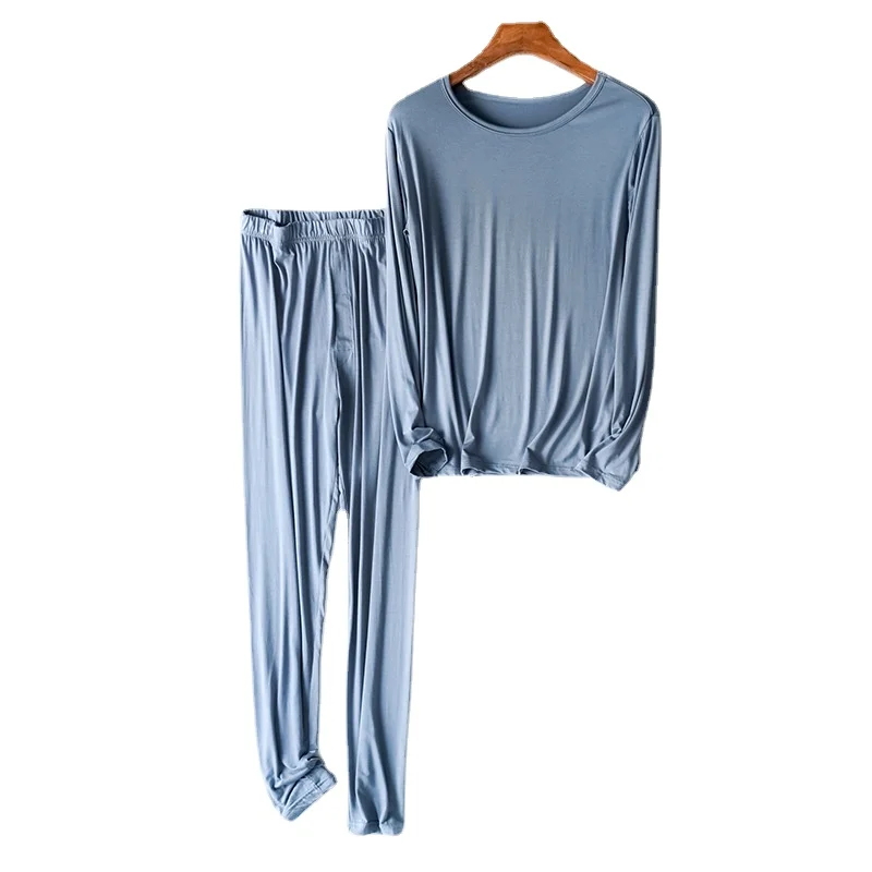 

Пижамный комплект мужской из 95% модала и хлопка, одежда для сна с длинными рукавами, Весенняя домашняя одежда для мужчин, однотонный свободн...