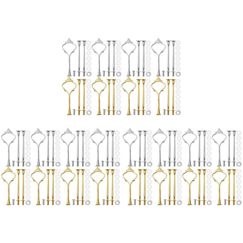 

24 набора, 3-уровневая подставка для торта в виде короны, фурнитура, держатель, кухонные приспособления для свадьбы и фото-серебристый и золотой