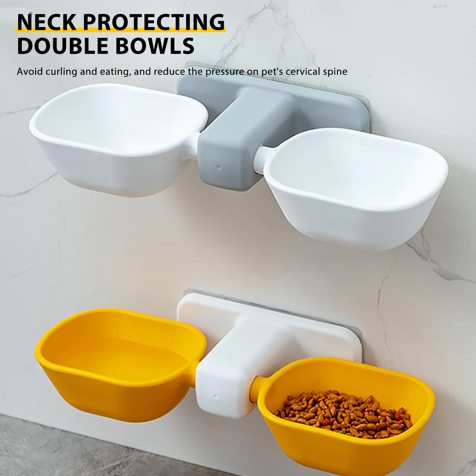 

2-in-1Cat Bowl Wall-mounted Water Food Feeder Pet Neck Guard Feeding Accessories Pet Cat Food Bowl Removable Dropshipping