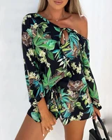 womens shor tset casual v neck floral plants print top tied detail shorts set female two piece suit new fashion 2022 summer