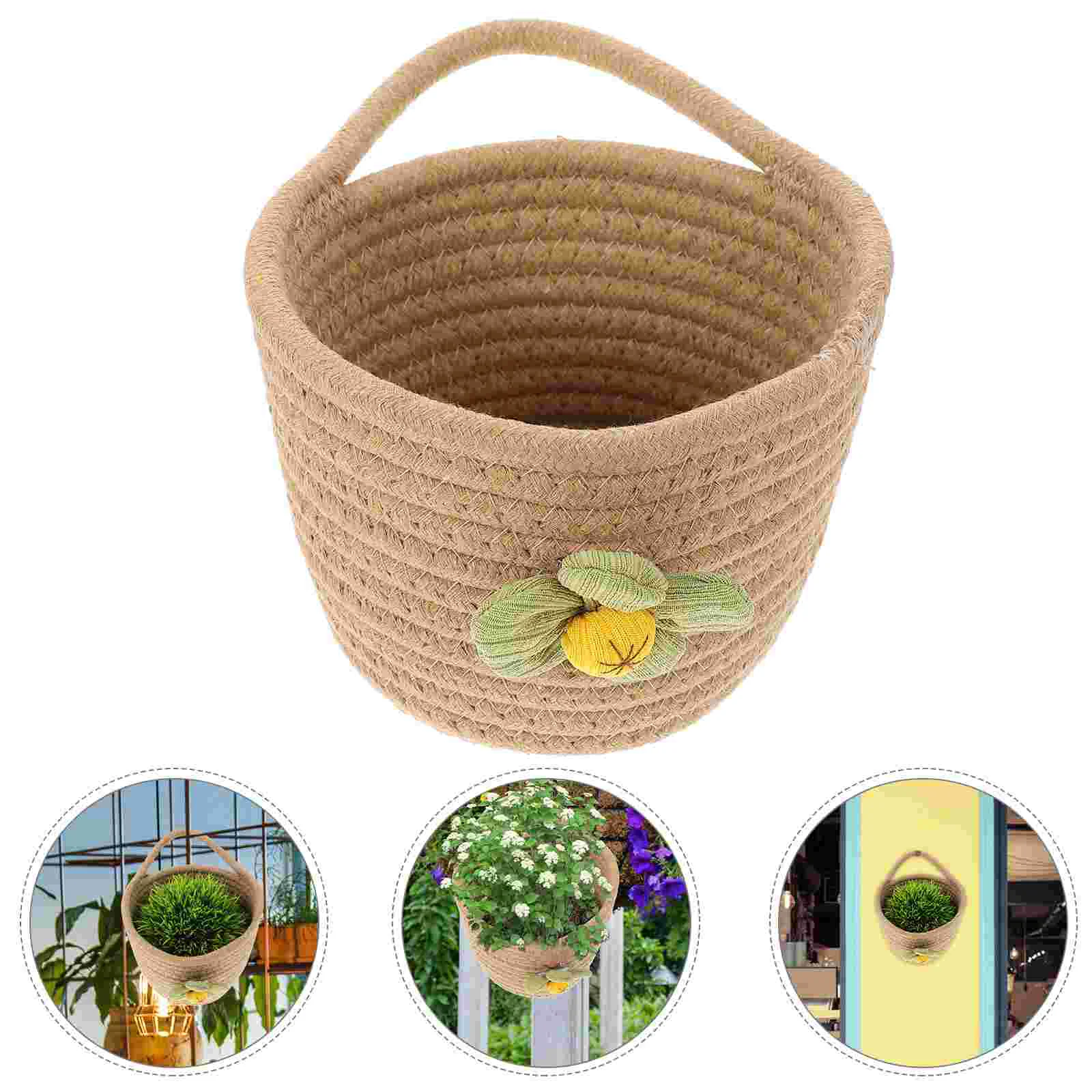 

1Pc Table Sundries Basket Woven Hanging Basket Balcony Sundries Organizer