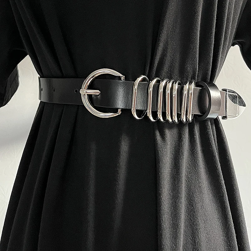 

Ремень с пряжкой-кольцом для мужчин и женщин, Уникальный дизайнерский пояс из воловьей кожи в стиле панк, унисекс