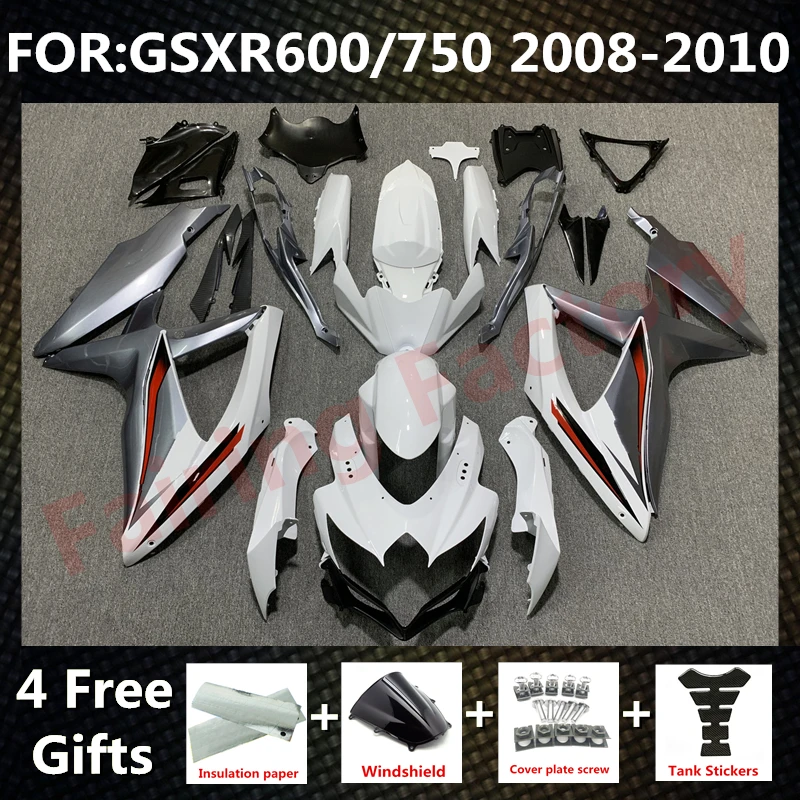 

NEW ABS Motorcycle Whole Fairing kit fit for GSXR600 750 08 09 10 GSXR 600 GSX-R750 K8 2008 2009 2010 Fairings set grey white