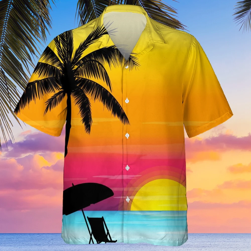 Jumeast 3D Coconut Tree Print Shirts For Men Summer Casual Short Sleeve Hawaiian Shirt Mens Single Breasted Cardigan Streetwear