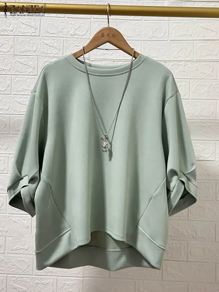 Повседневные свободные базовые топы ZANZEA Женская однотонная блузка модная туника