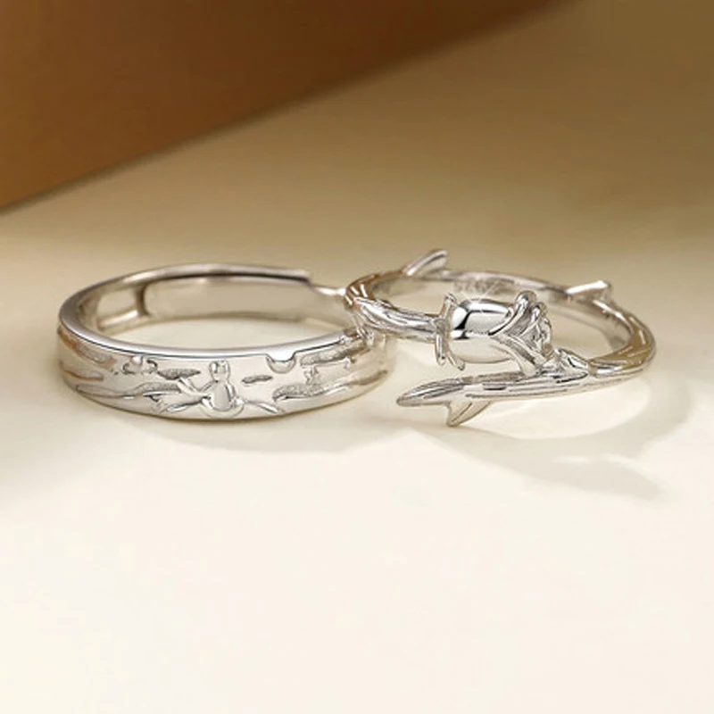 

New Hot Selling Silver Color Rose Little Prince Couple Open Ring Gift J659