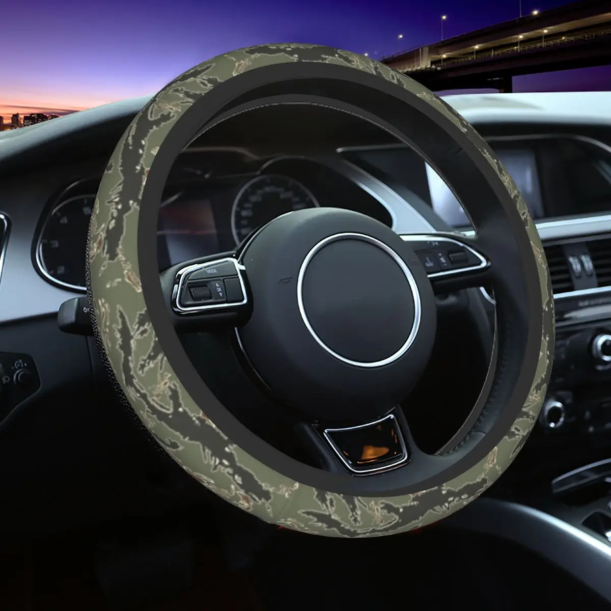 

38cm Car Steering Wheel Covers Tiger Stripe Camouflage Army Military Camo Braid On The Steering Wheel Cover Auto Car Accessories