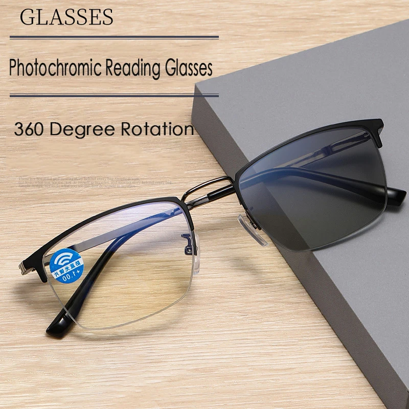

Новые прогрессивные многофокальные фотохромные очки для чтения, мужские компьютерные очки с УФ-защитой для дальнозоркости, Ультралегкая металлическая оправа 1,5