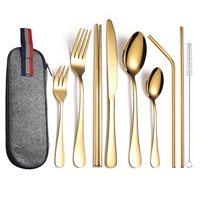 travel silverware set 9 piece portable lunch silverware set stainless steel reusable utensils set easy to clean dishwasher safe