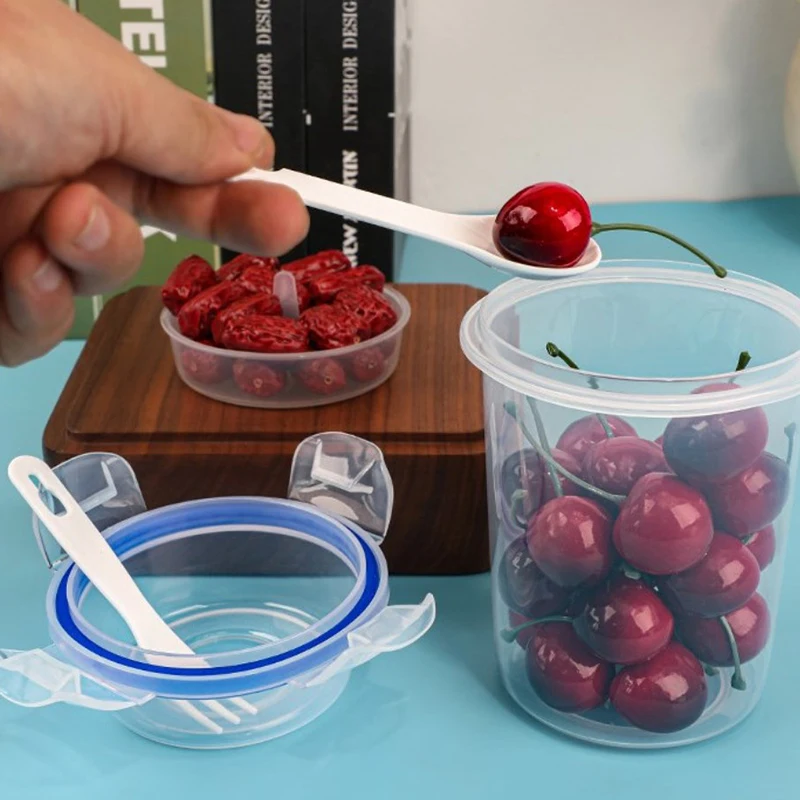 Чашка для салата с фруктами и йогуртами завтрака крышкой ложкой-вилкой