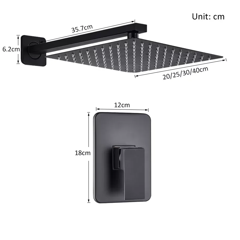 

Matte Black Rainfall Shower Wall Mounted 1-way Concealed Shower System Single Handle Hot Cold Water Mixer Bathtub Shower