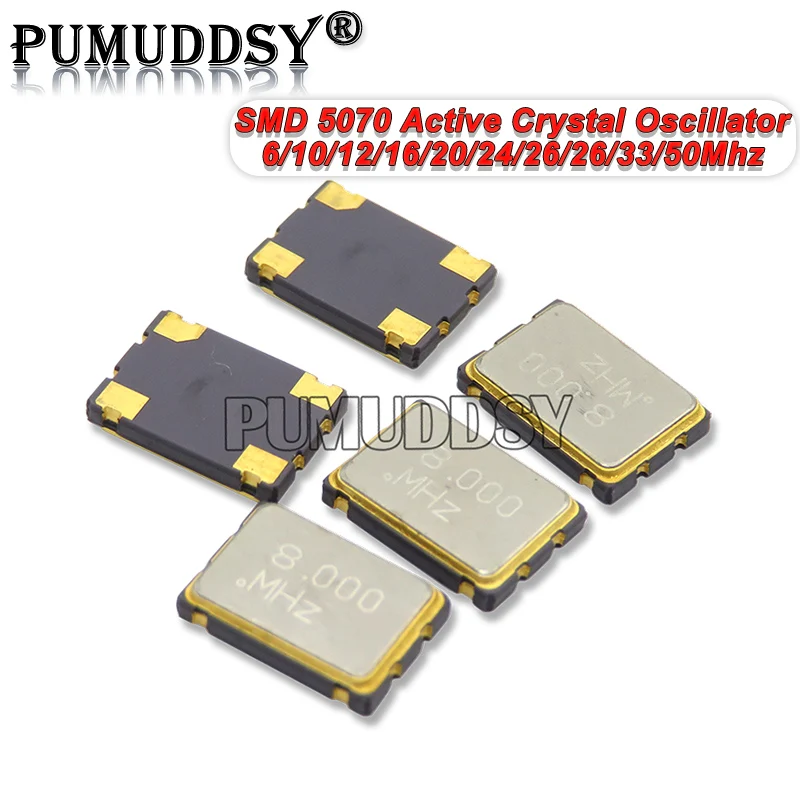 5 шт. 5070 активный кварцевый генератор SMD OSC 6 МГц 10 МГц 12 МГц 16 МГц 20 МГц 24 МГц 25 МГц 33 МГц 50 МГц 7050 5*7 Новый кварцевый генератор