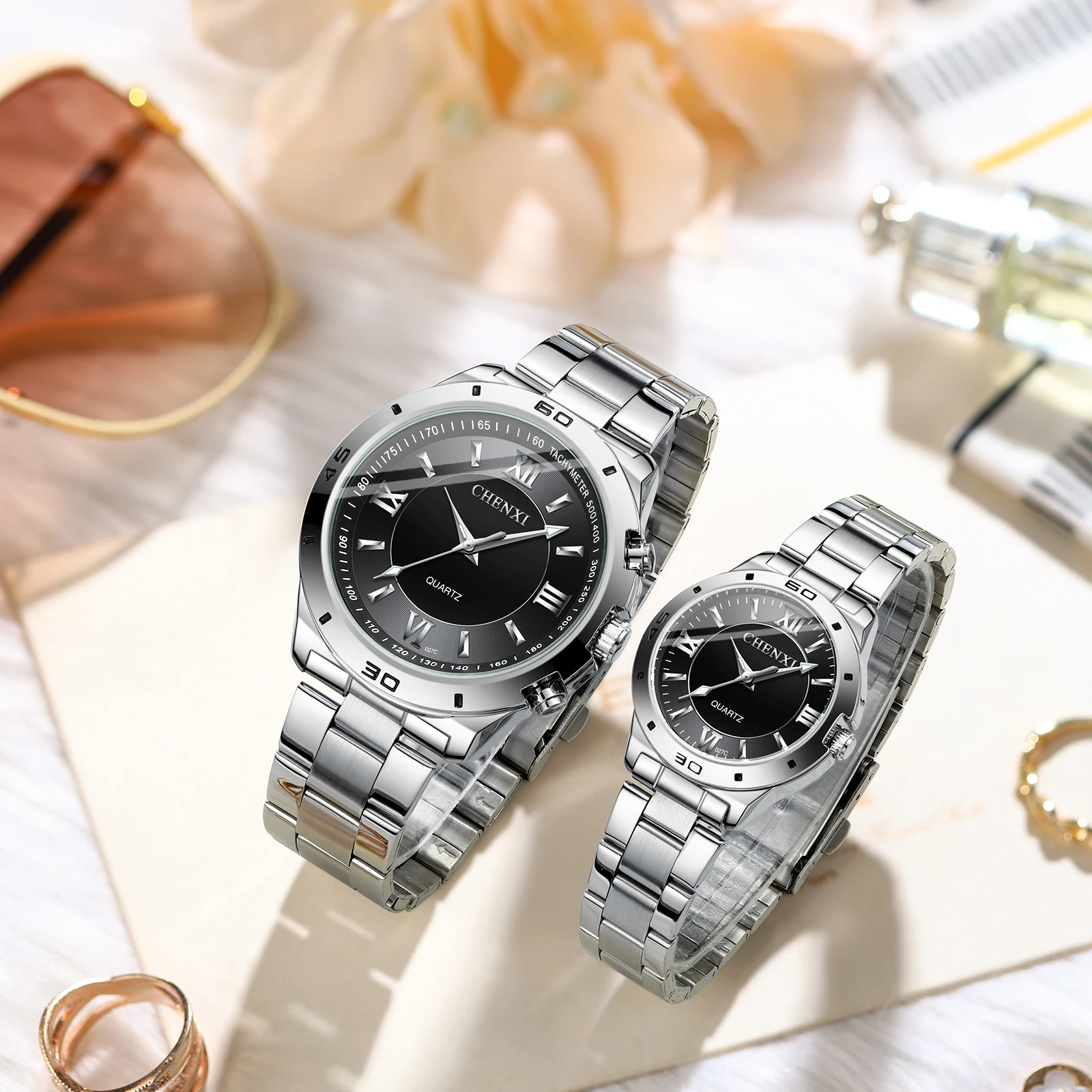 Hot Sales CHENXI Business Luxury Top Brand Couple Lovers Mens Women Clock 30M Waterproof Luminous Stainless Steel Quartz Watch