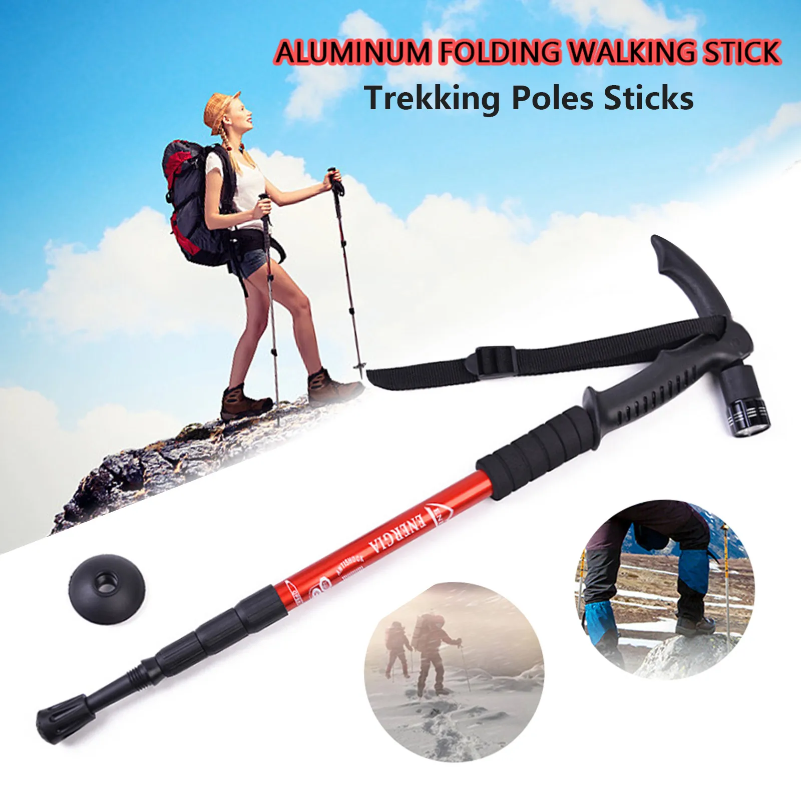 

Portable Alloy Foldable Trekking Poles Alpenstocks 4 Section Ultralight Hiking Walking Stick Antiskid Cane Camping Accessories