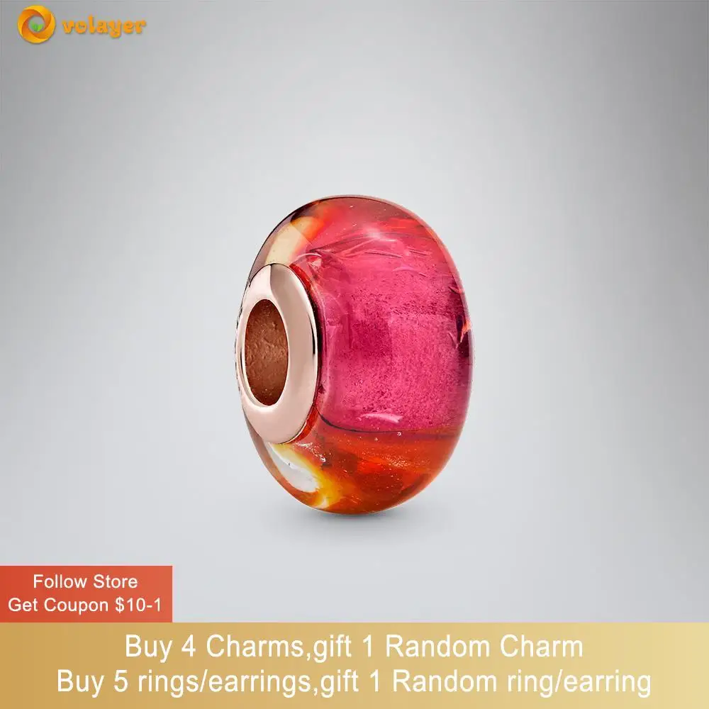 Volayer серебряные бусины 925 пробы сверкающий закат Шарм из муранского стекла