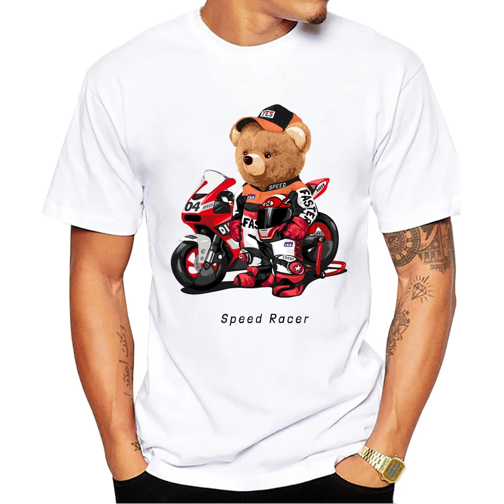 Teehub Sommer Speed Racer Männer T-Shirt coole Bär Fahrt Motorrad gedruckt T-Shirts Kurzarm T-Shirts Harajuku T-Shirt – Detail 4