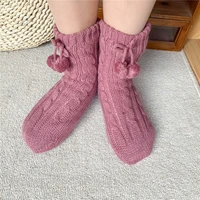 fluffy sock womens winter warm female plush non slip anti skid grip sleeping fur ball floor short fuzzy slippers sock ladies