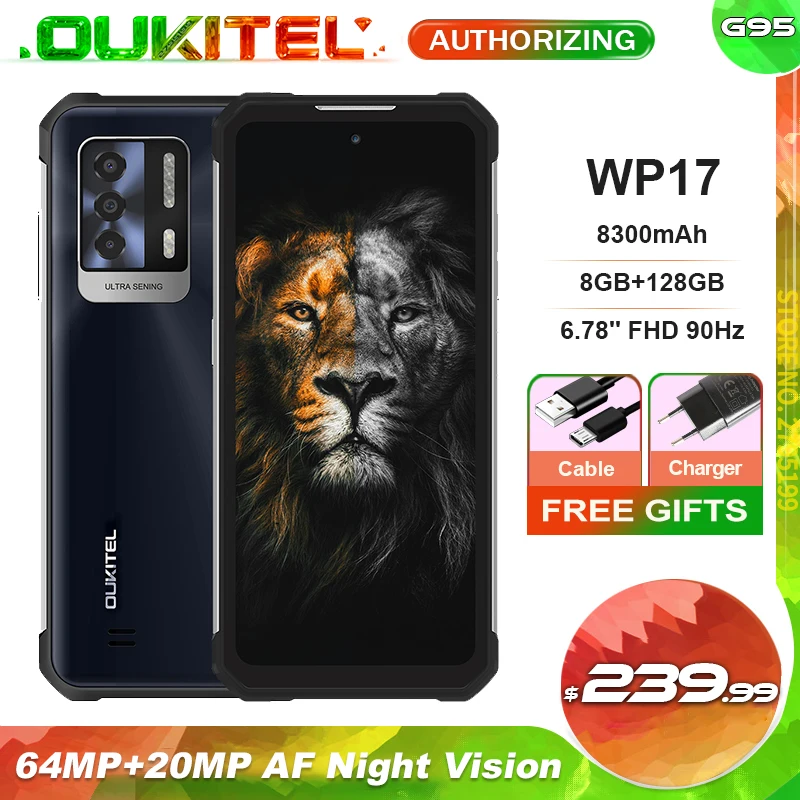 OUKITEL WP17 Водонепроницаемый смартфон с 5 7-дюймовым дисплеем ОЗУ 8 Гб ПЗУ 128 ГБ 64 мп + 20