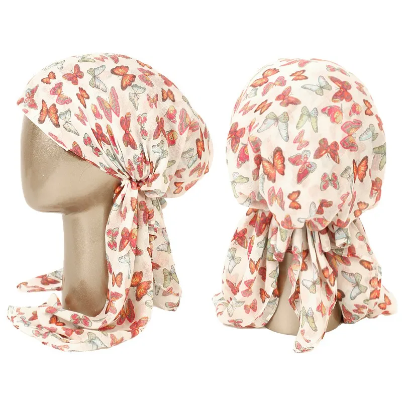 Fashion Muslim Women Soft Turban Hat Pre-Tied Head Scarf Printed Ladiess Chemo Cap Ready To Wear Inner Hijabs Hair Accessories