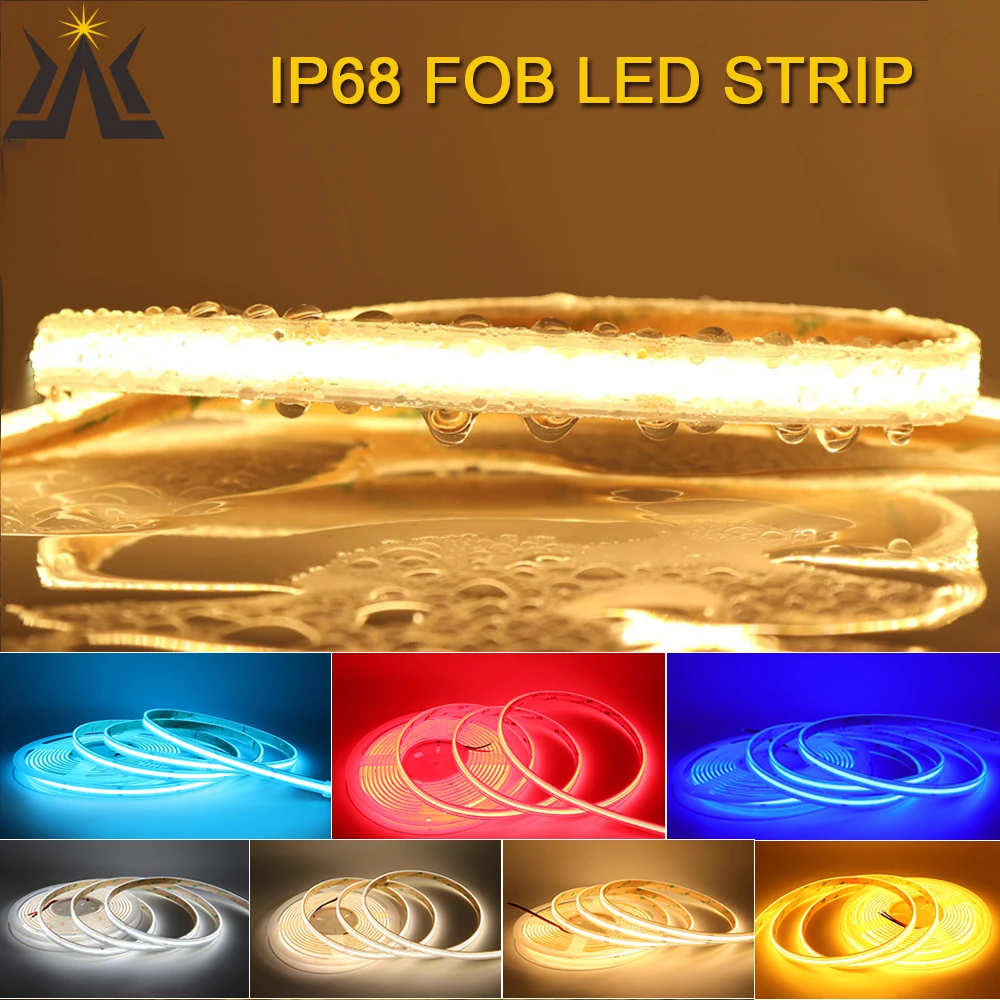 Waterproof IP68 COB LED Strips Flexible Light Bar FOB LED Tape 12V 24V RA90 Warm Day Cool white Color for Outdoor Decor Lighting