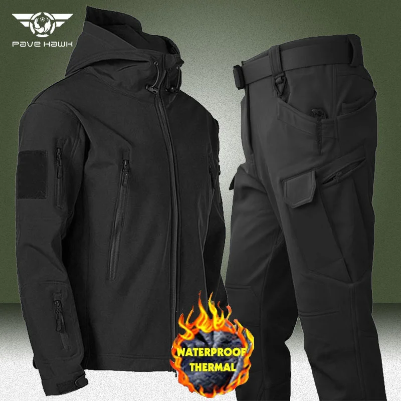 

Military Fleece Sets Men Autumn Winter Sark Skin Soft Sell Waterproof 2 Piece Set Windproof Warm Jackets Army Caro Pants