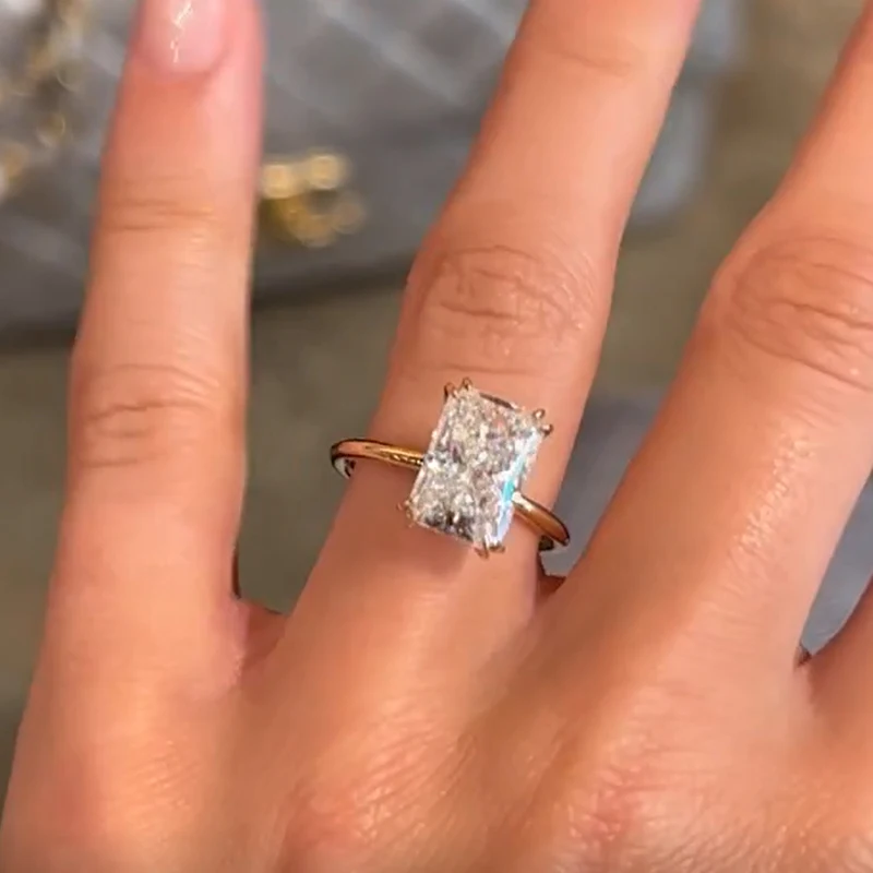 JOVOVASMILE Moissanite Ring Engagement Jewelry For Women 4 Carat 11x7.5mm Crushed Ice Hybrid Radiant Cut 14k Yellow Gold Ring