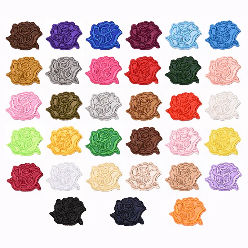 

33Pcs/set Multiple Colors roses Series Iron on Embroidered Patches For on Clothes Hat Jeans skirt Sticker Sew ironing Applique