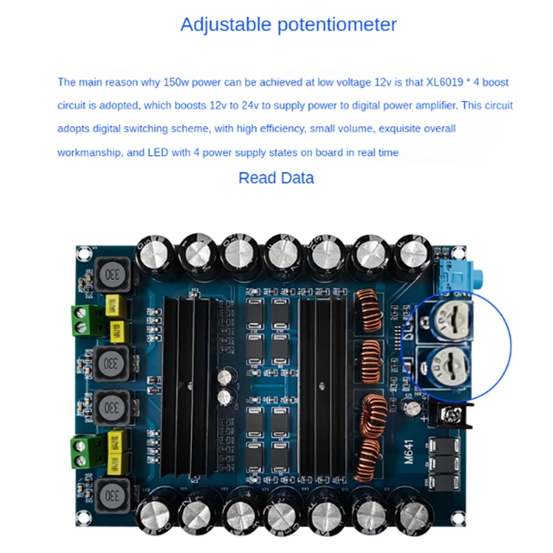 Xh-M641 двухканальная Плата усилителя мощности аккумулятора автомобиля TPA3116D2 2X150W