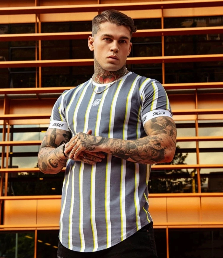 

Sik Silk 2021 Summer Men's New Casual T-Shirt Fashion Striped Tide Brand Hip-Hop Short-Sleeved Street Clothing Sports Slim Tops