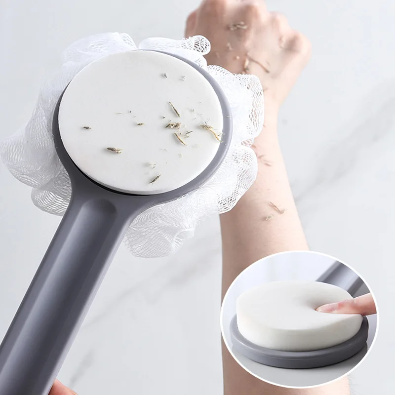 

Multifunctional Rubbing Double-sided Brush Strong Rubbing Ash Bath Ball Long Handle Sponge Bath Brush Bathroom Cleaning Tool