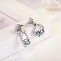 925 stamp silver color square round zircon woman stud earrings korean fashion luxury designer jewelry trend new free shipping