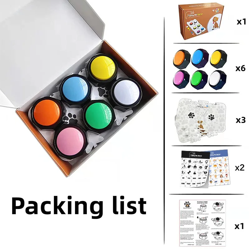 Cena Zestaw Płyt Rezonansowych RIBOSY Z 6 Nagrywalnymi Przyciskami Dla Psa, Trening Komunikacji Dla Zwierząt Odpowiedź Przycisk Brzęczyka Z Naklejką Aktywności