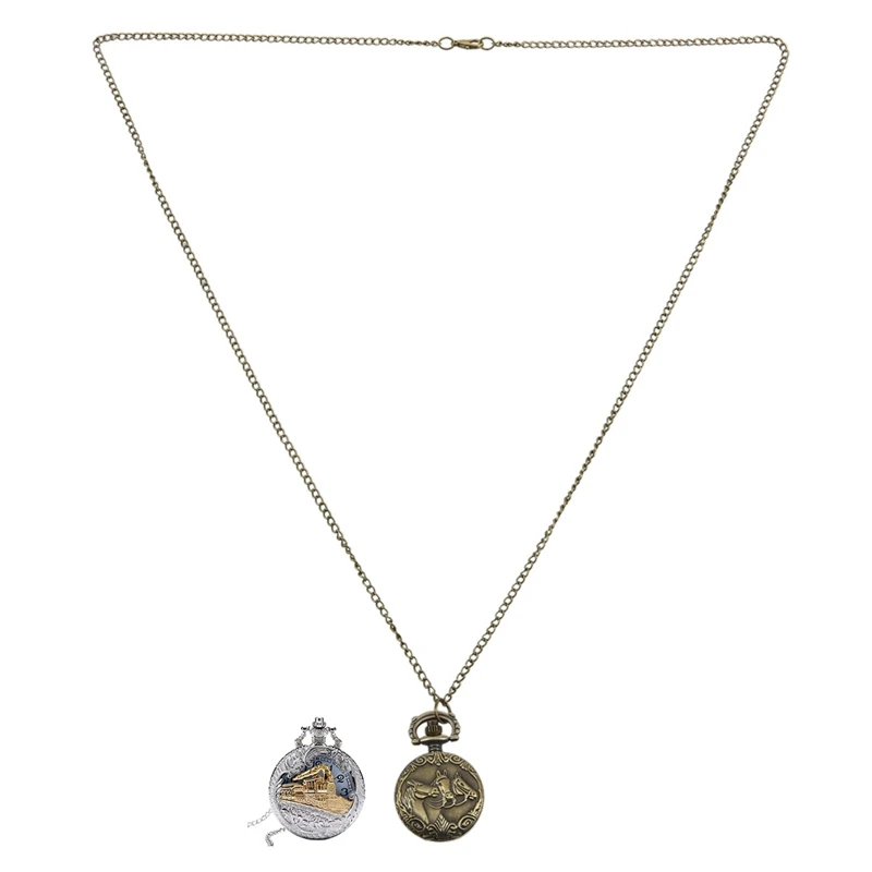 

2Pcs Pocket Watch : 1Pcs Horses Locket Pocket Watch Quartz White Dial Arabic Numerals & 1Pcs Vintage Silver Case Gold Train Loco