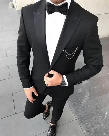 Деловые деловые мужские костюмы Slim Fit с пиковыми лацканами Свадебные смокинги