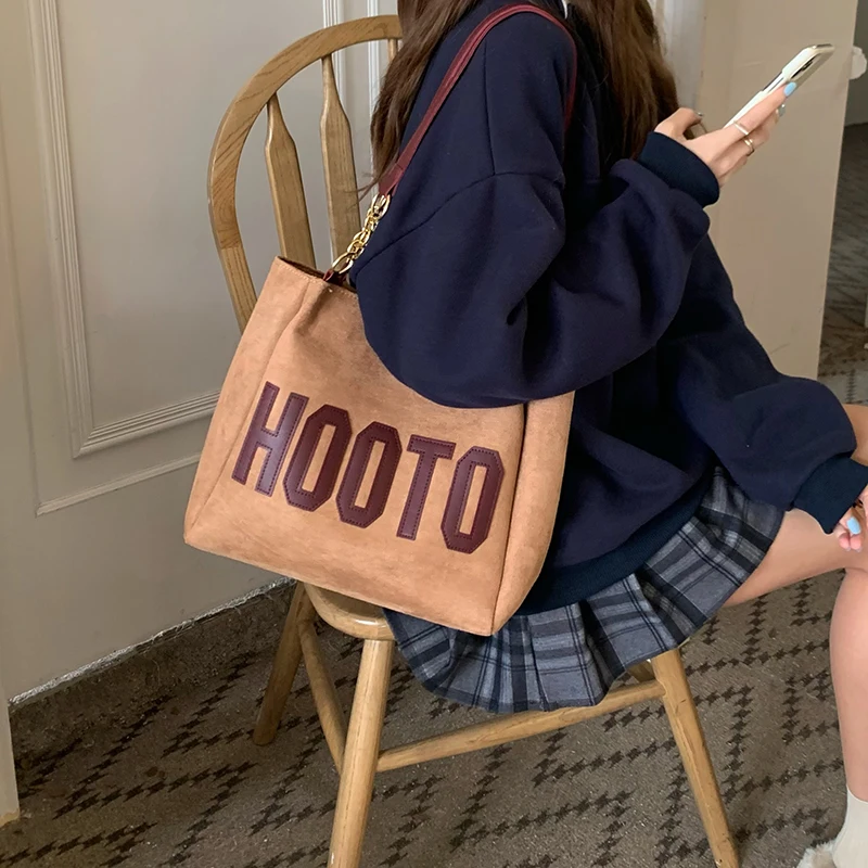 Matte Leather Women's Tote Shoulder Bags Fashion Letter Girls Student Commuter Book Bag Vintage Female College Style Handbags