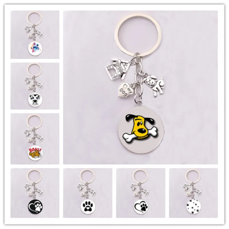 Симпатичный брелок с стеклянным кабошоном с лапками для домашних животных, ключей, сумок и автомобилей, обереги для мужчин и женщин, подарки.