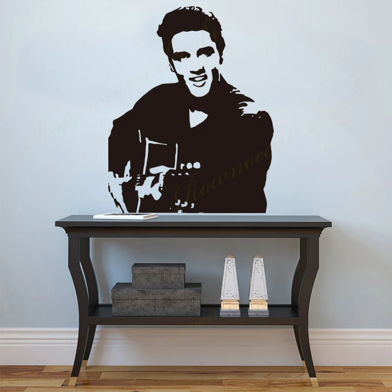 ROWNOCEAN Elvis Presley Play Guitar Home Decal Wall Sticker Rock Music Living Room Decor Vinyl Wall Decoration Wallpaper D566