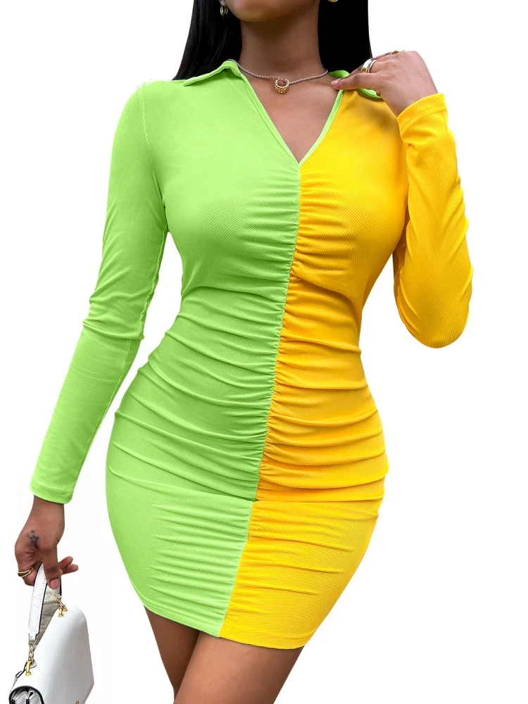 

Women Chic Fashion Draped Mini Shirt Dress Vintage Long Sleeve Side Female Dresses Vestidos 2022 Autumn Women's Clothing