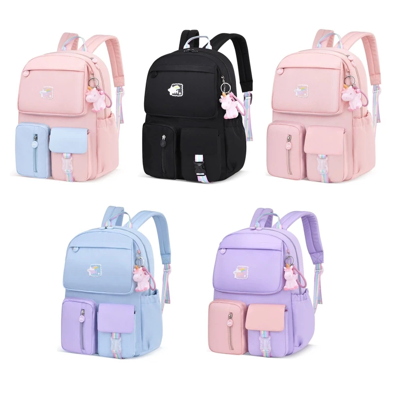 

63HC Cute Backpack Multi-Pocket Cartoon School Bookbag Anti-theft for Student Teen Gi