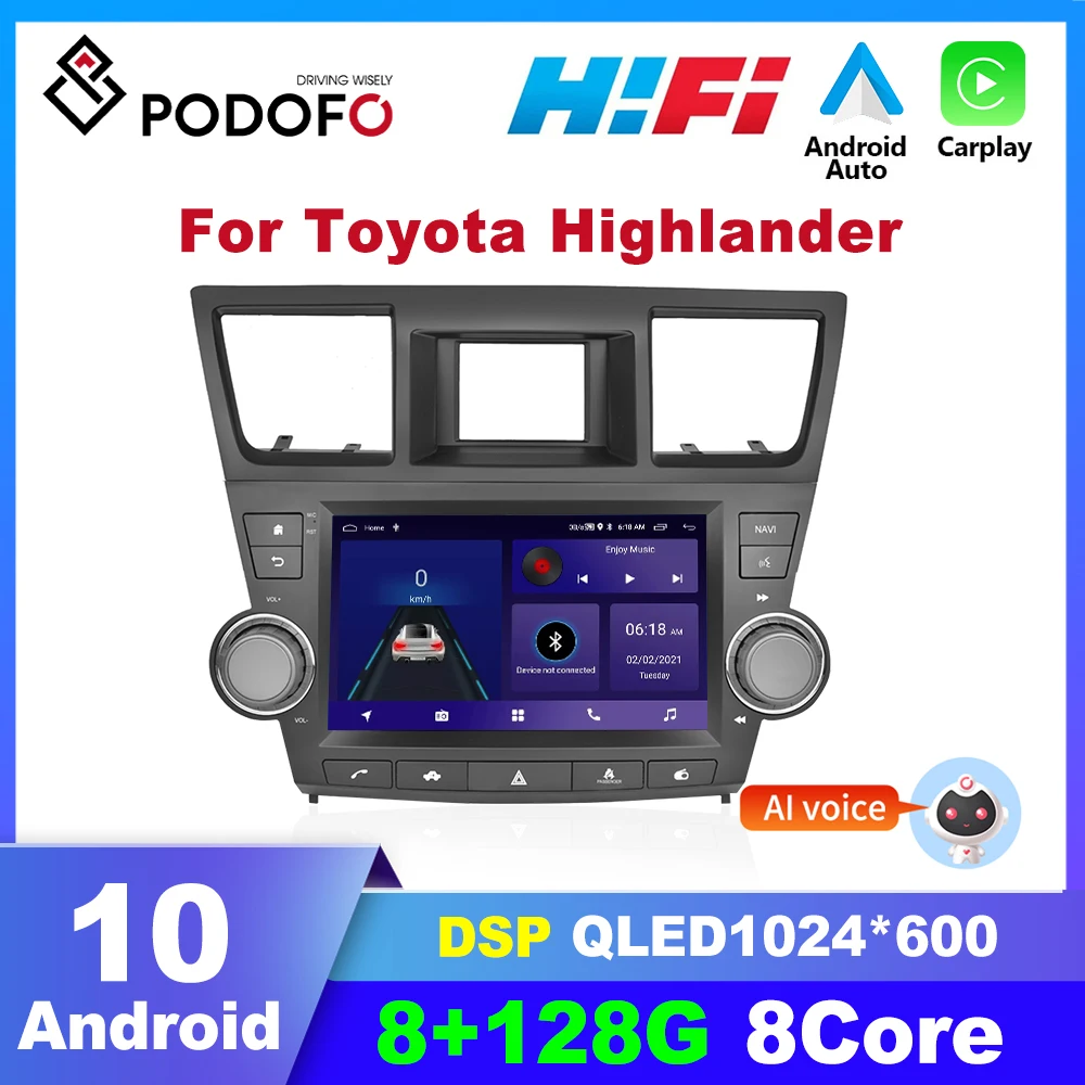 

Автомагнитола Podofo 2 Din на Android для Toyota Highlander 2009-2014 Carplay мультимедийный видеоплеер навигация GPS Стерео Авторадио