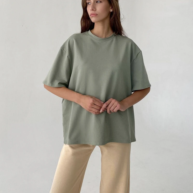 

Cotton T Shirt Women Summer 8 Solid Color Oversized Basic Harajuku Tshirt O-neck Female Tops Korean Casual Loose Tee Shirt