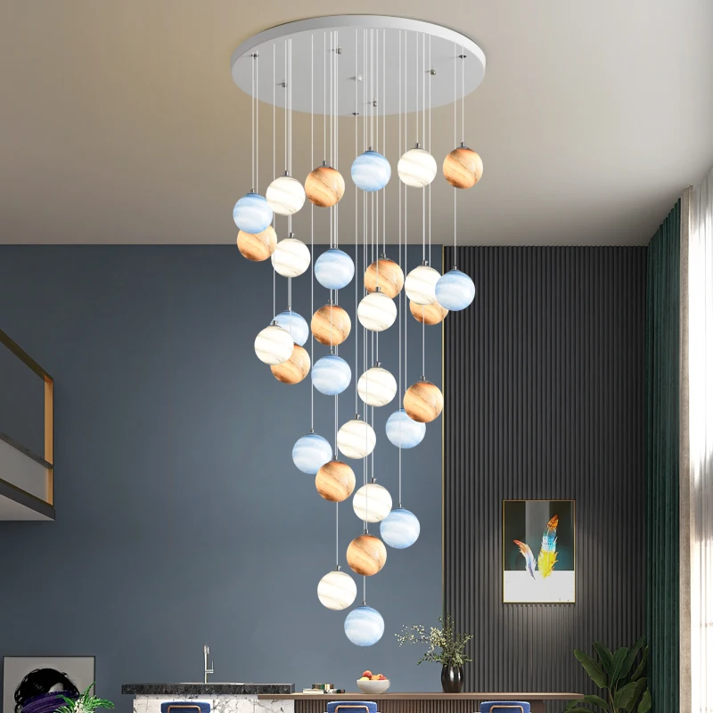 

Stair Chandeliers Luxury Duplex Building Villa Empty Stair Long Chandelier Creative Planet Personality Dining Living Room Lamp