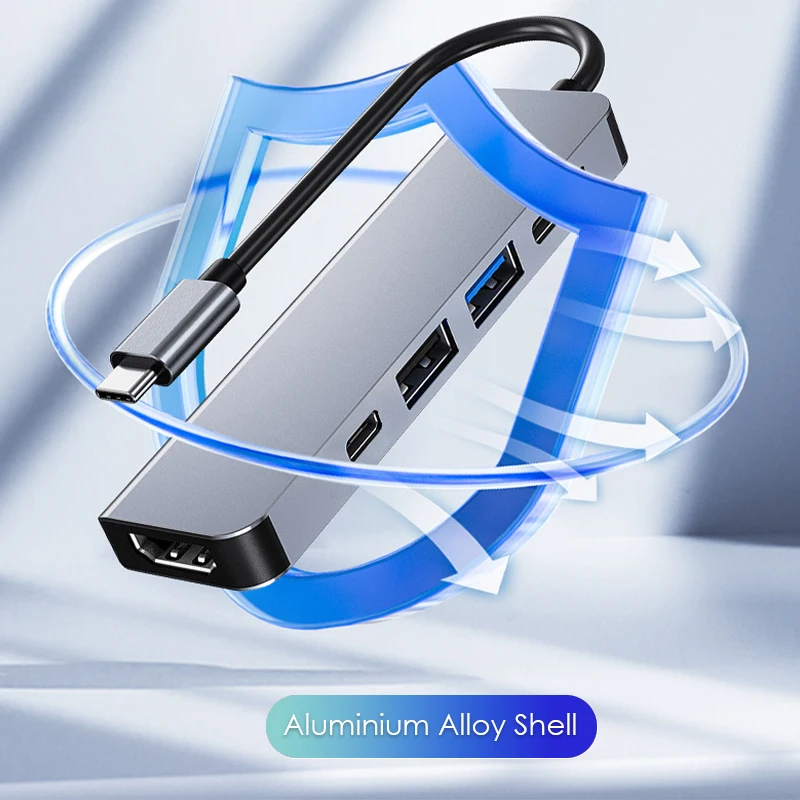 5 в 1 Type C USB 3.1–4K@30 Гц HDTV PD 100 Вт Гбит/с USB3.0/2.0 Порты Концентратор из алюминиевого