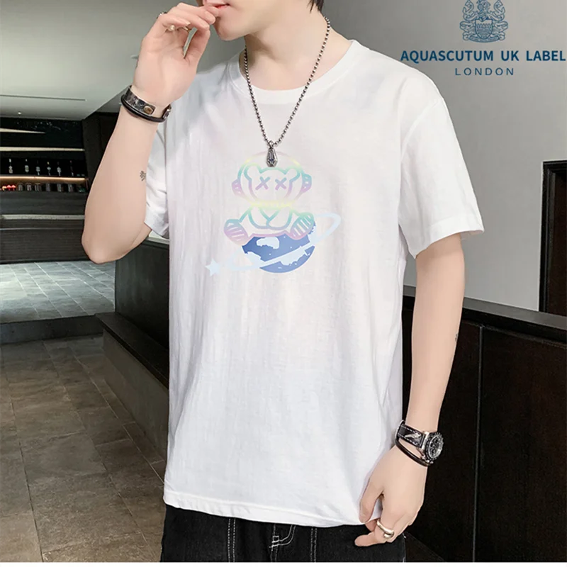 

Aquascutum Summer new short sleeved t-shirt men's loose cotton tide brand fashion funny printed couple's T-shirt