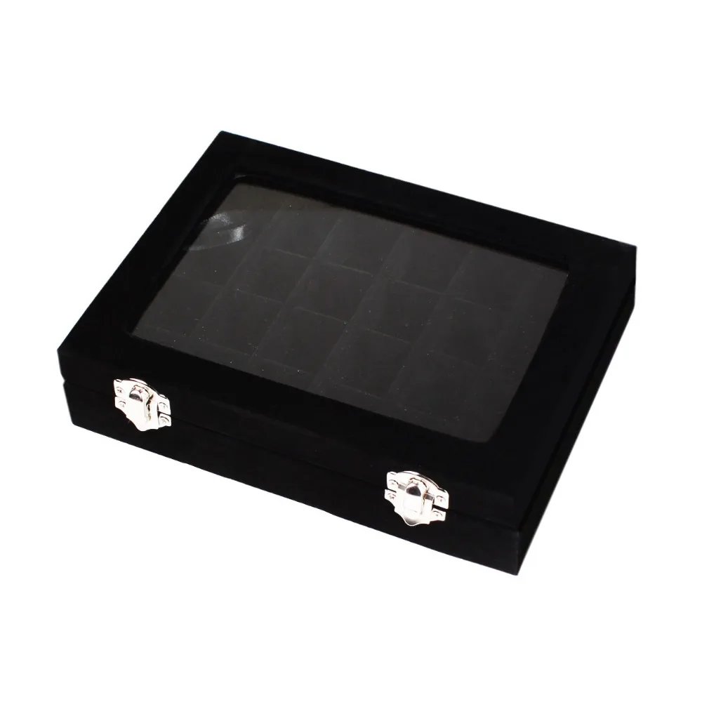 24 Grids Black Blue Gray Velvet Jewelry Box Organizer Ring Earrings Necklaces Makeup Holder Storage Case Casket For Women #86003 | Украшения