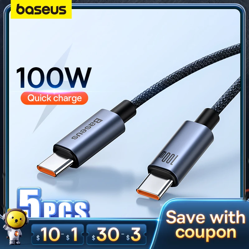 

Baseus 2/5 шт. 100 Вт USB C к USB C кабелю PD, быстрая зарядка, зарядное устройство, провод, шнур для Macbook iPad Samsung Huawei Xiaomi POCO 5A, кабель
