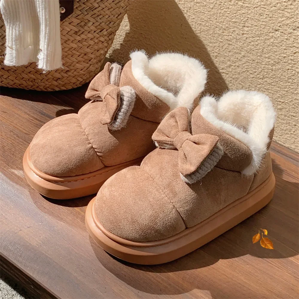 Верхняя одежда милые модные простые зимние ботинки с бантом женские утепленные