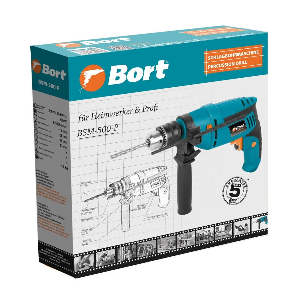 Дрель ударная BORT BSM-500-P 93729080 |