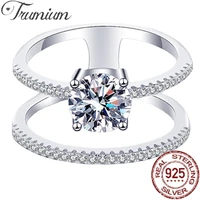 trumium genuine 925 sterling silver double circle white cz stackable finger ring for women fine luxury wedding jewelry gift